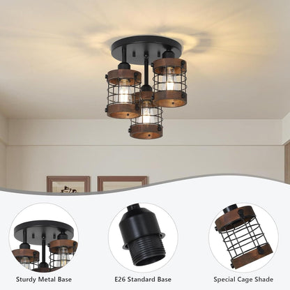 Semi Flush Mount Ceiling Light 3-Light Farmhouse Chandelier Fixtures