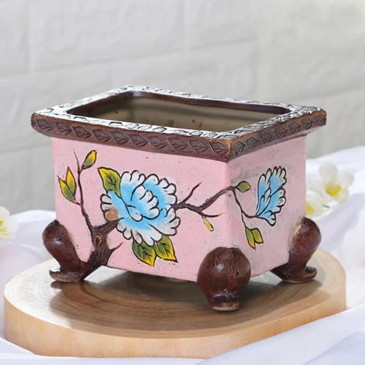 Korean-Style Hand-Painted Floral Ceramic Pot – Succulent & Bonsai Planter