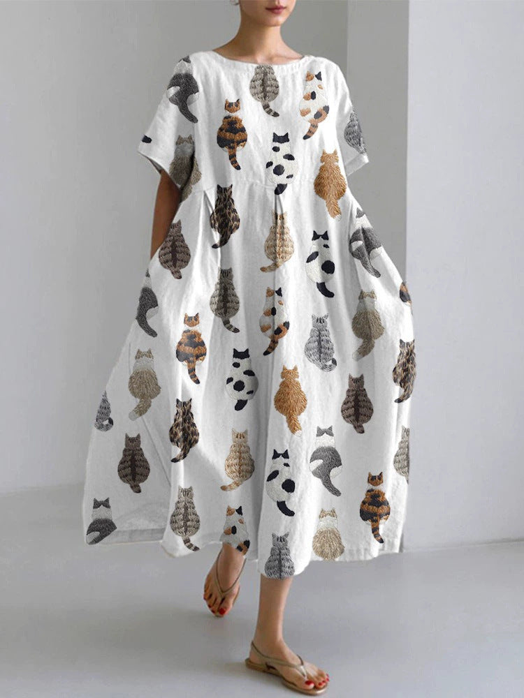 3D Digital-Print Short-Sleeve Casual Dress