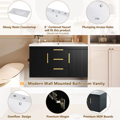 36'' Wall Mounted Bathroom Vanity with Resin Sink and 2 Drawers
