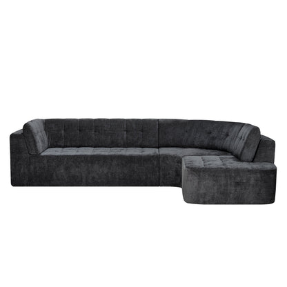 Sectional Sofa Curved L-Shape Chenille Gray 4 Seat 119 In Tufted