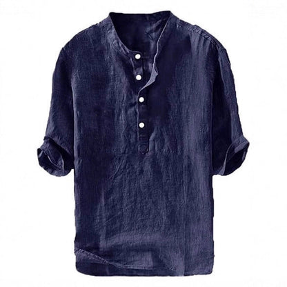 Mens Short-sleeved Loose-fit Linen Shirt
