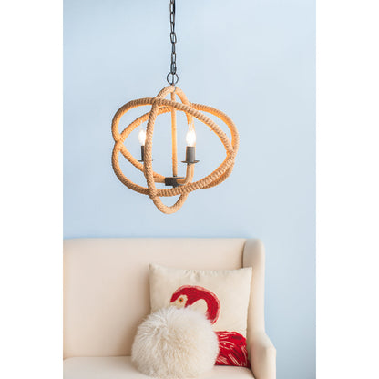 Chandelier 3-Light Farmhouse Rope Globe Hanging Adjustable Chain