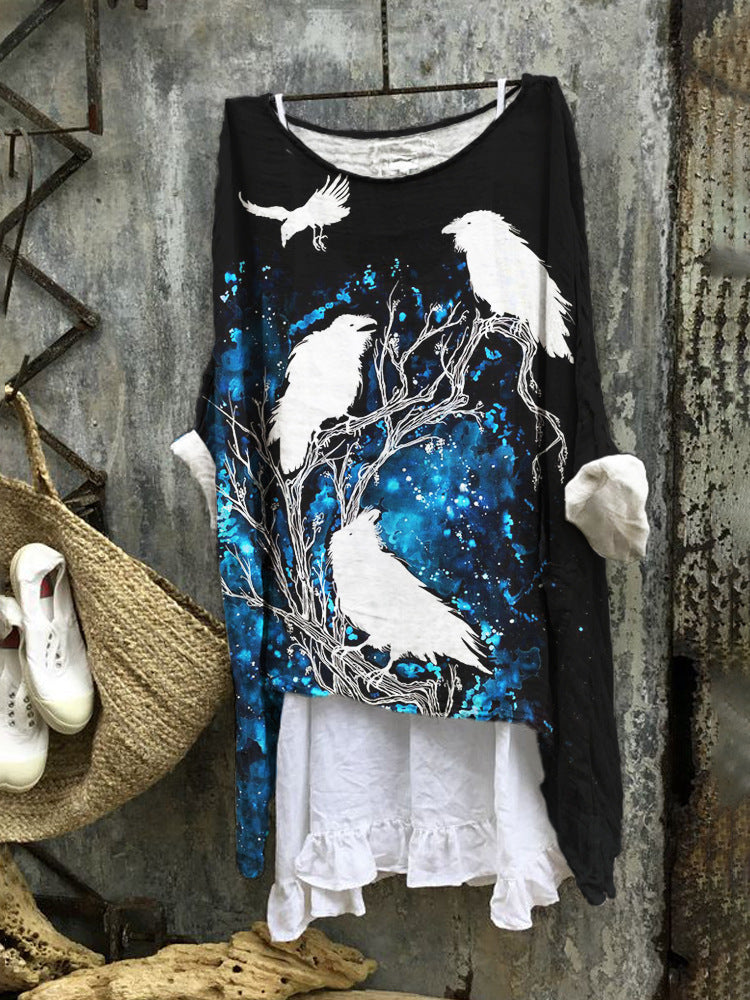 Loose Print Crew Neck Casual Plus Size Women's T-shirt