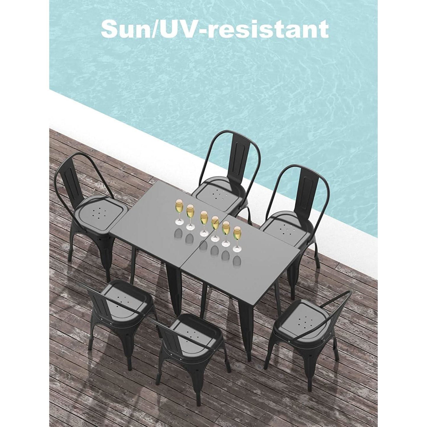 Stackable Tolix Style Metal Dining Chair Black Set of 4