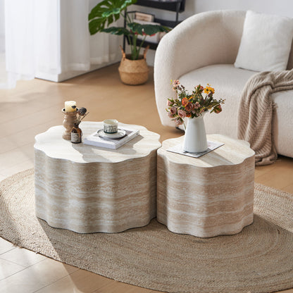 Set of 2 Round Coffee Side Tables, Faux Mars Pattern, Minimalist, Living Room