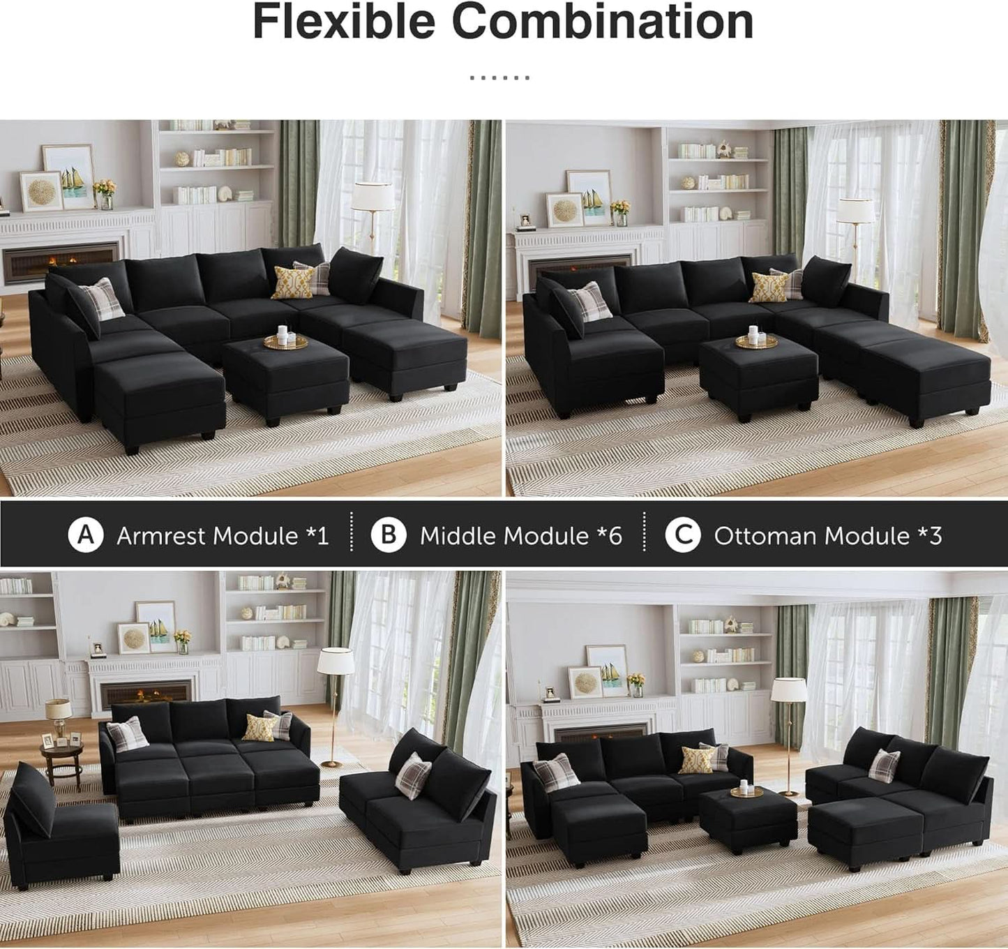 Premium Velvet Black Multifunctional Storage Ottoman