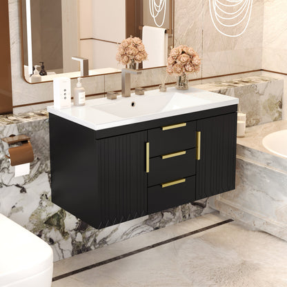 36'' Wall Mounted Bathroom Vanity with Resin Sink and 2 Drawers