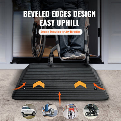 Threshold Ramp Rubber 4 In Non-Slip Beveled Edges Doorway 35.5x24.4 In
