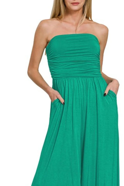 Zenana Double Layered Strapless Tube Top Jumpsuit