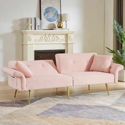 Loveseat Futon Teddy Fabric Pink Convertible 4-Angle Adjustable