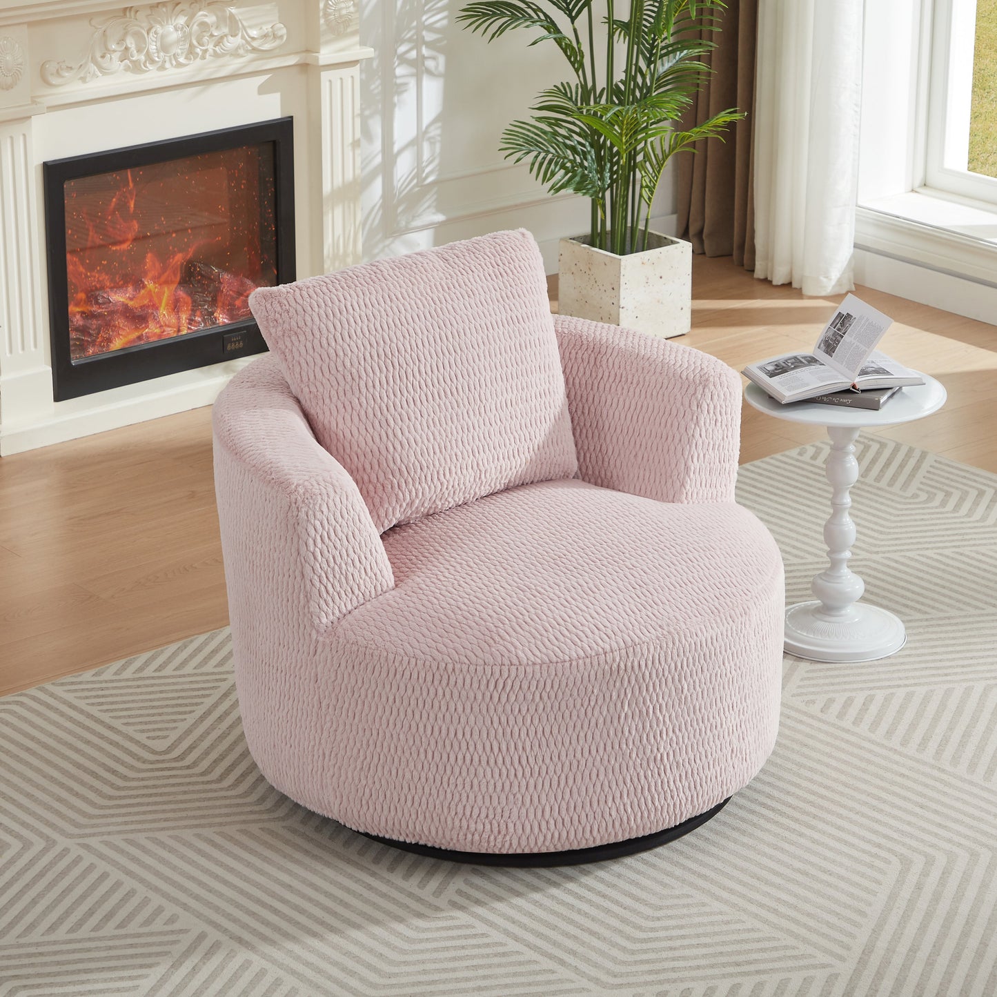 Accent Chair Swivel 360 Degree Faux Fur Pink Pocket Spring No Assembly