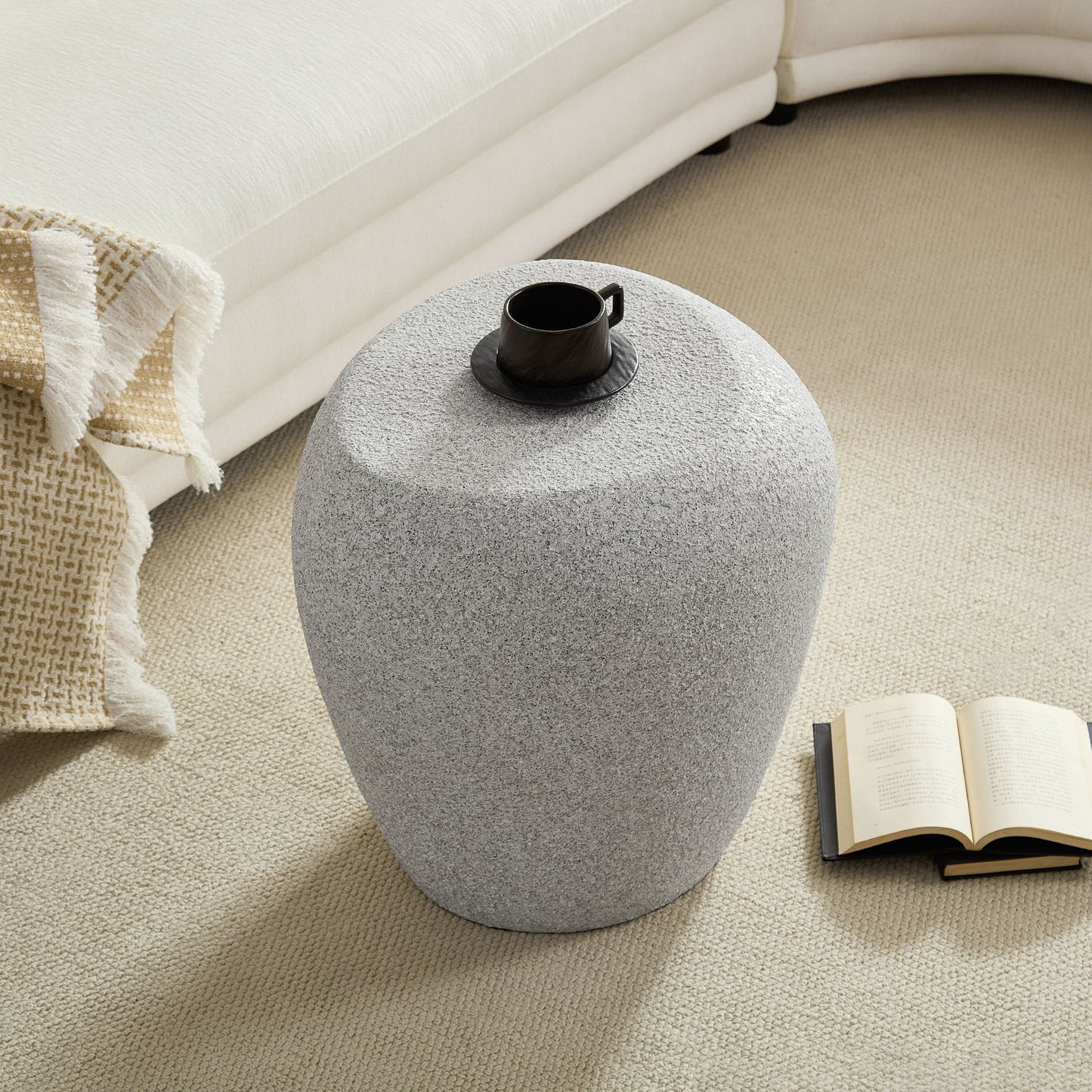 19.29 in Fiberglass Side Table, Scratch-Resistant, Waterproof, Living Room