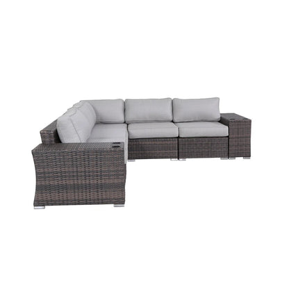 Outdoor Sectional Set HDPE Wicker Aluminum Gray 7 Piece Seats 4