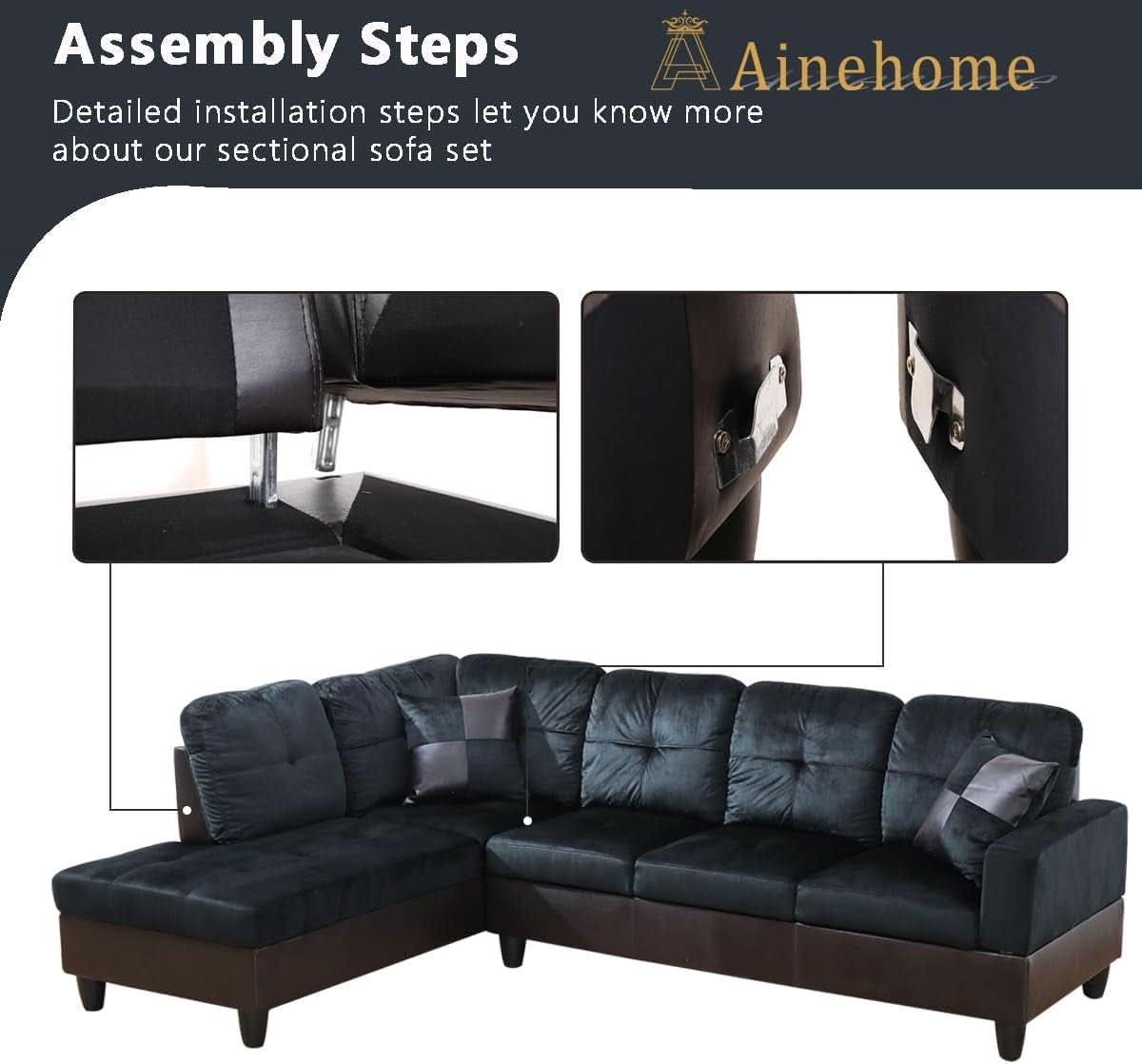 Two Piece L Shape Sectional Sofa Set In Midnight Blue Microfiber With Chaise Left Hand Facing