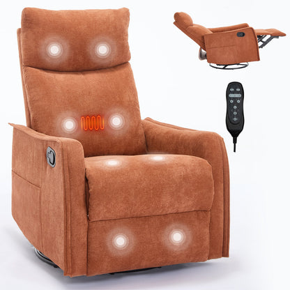 Recliner Chair Swivel Rocker Polyester Orange 360 Degree Heat Massage 155