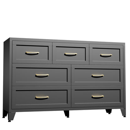 Dresser Low-Profile 7-Drawer Black Steel Smooth Glide 47.3x15.8x30.8 In