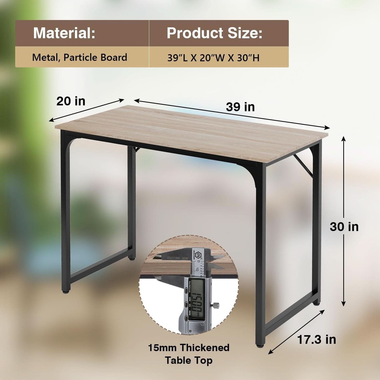 39 Inch Computer Desk Nature Wood Home Office Writing Table