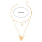 Simple Retro Ethnic Butterfly Shell Color Beads 2 Layer Necklace