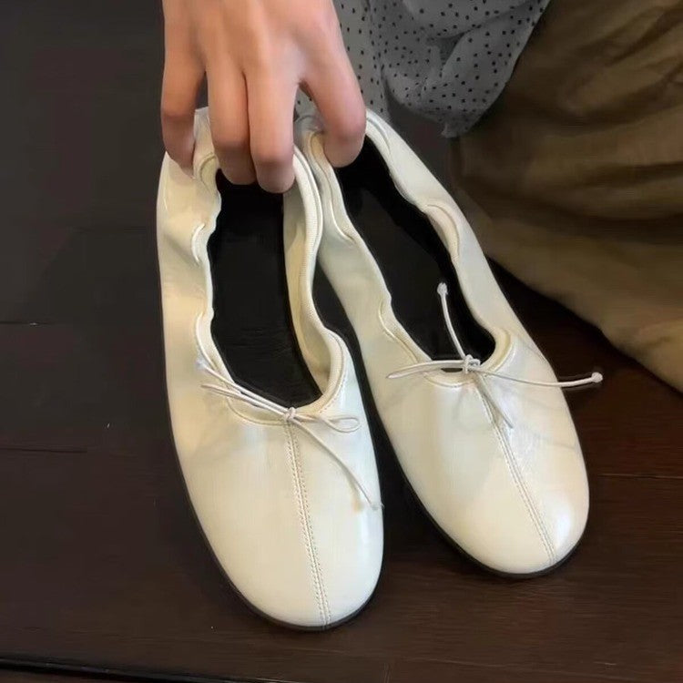 2026 Summer Women French Retro Super Soft Bow Foldable Flats, Egg Roll Ballet Shoes, Mary Jane Casual Shoes