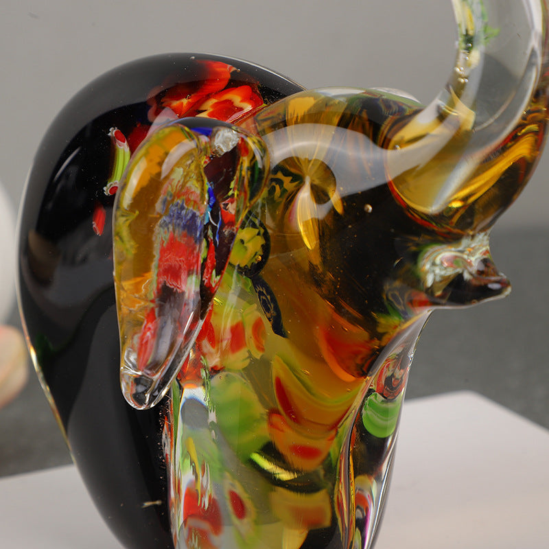 Hand-Blown Art Glass Elephant Sculpture (Amber Millefiori)