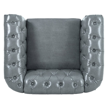Accent Chair Contemporary PU Leather Gray Birch Legs 39x32x28 In 220 LB
