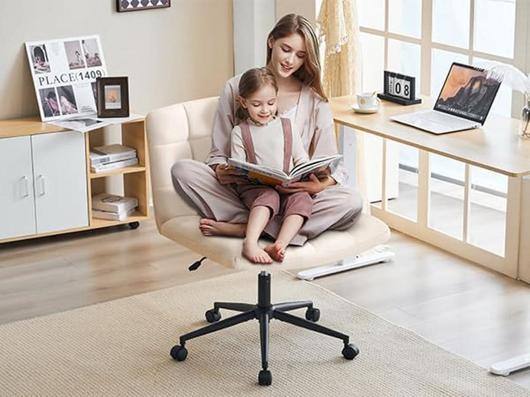 Height Adjustable Swivel Office Chair With Wheels Beige