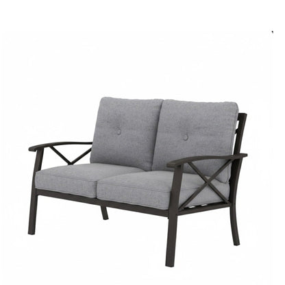 Outdoor Patio Set Steel 7 Piece Seats 9 Khaki Gray