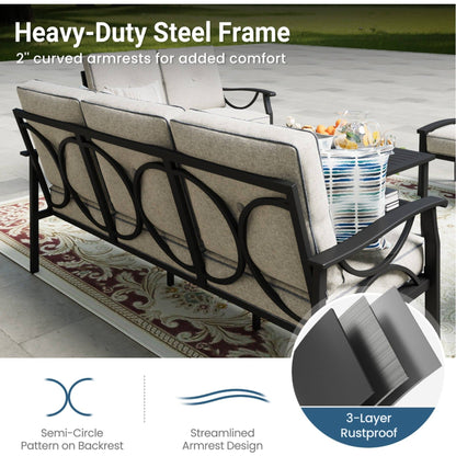 Outdoor Patio Set Metal Black Gray Cushion 4 Piece Seats 5