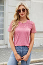 Smocked Round Neck Short Sleeve T-Shirt