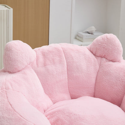 Pink Cat-shaped Adult Bean Bag Sofa with High-Density Foam, Faux Fur Upholstery