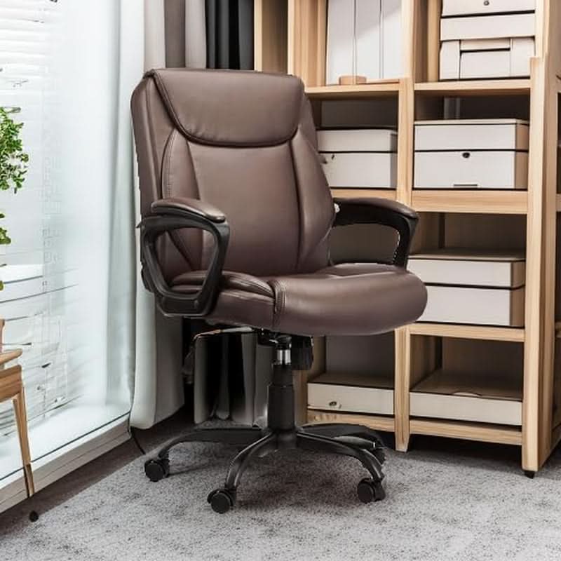 Amazon Basics Classic Puresoft PU Padded Mid Back Office Chair Armrest Brown