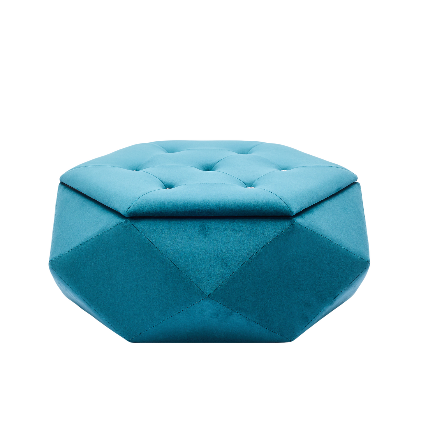 Elegant Velvet Polygon Diamond Tufted Storage Ottoman, Blue