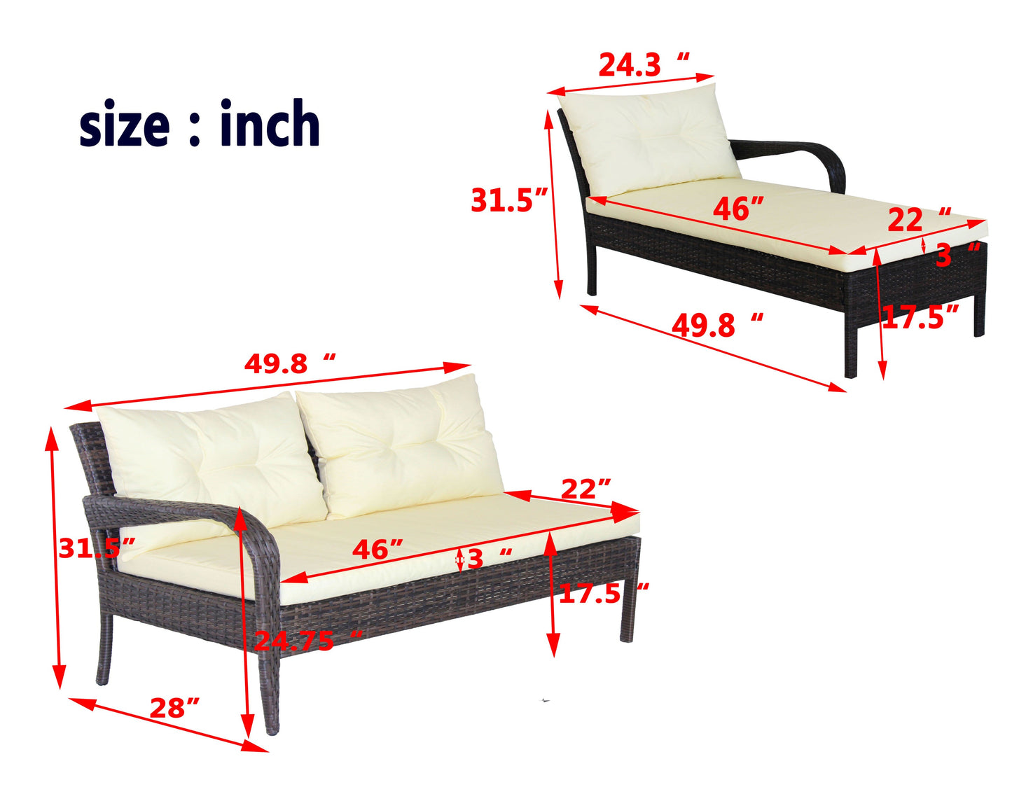 Outdoor Conversation Set PE Rattan 2 Piece Brown