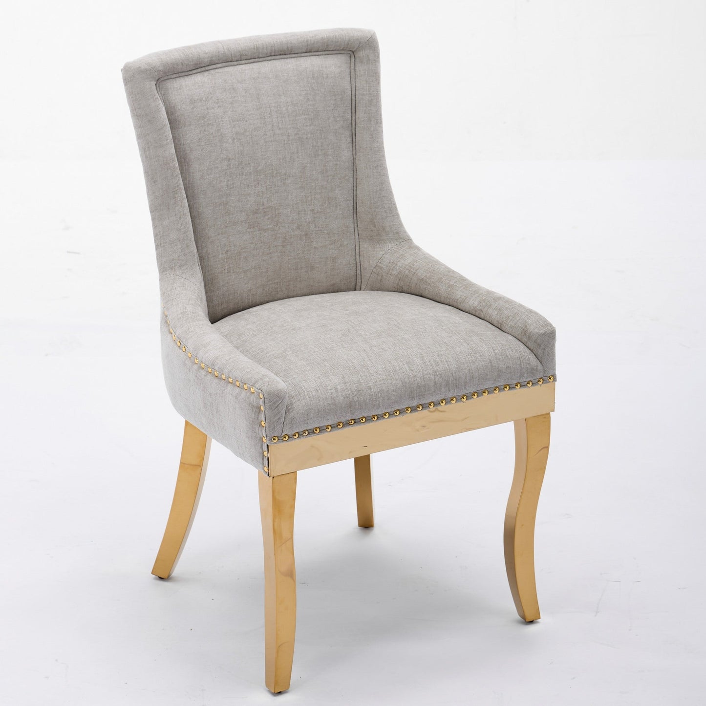 Chenille Dining Chairs, Modern Style with Curved Gold - Plated Legs & Rivet
