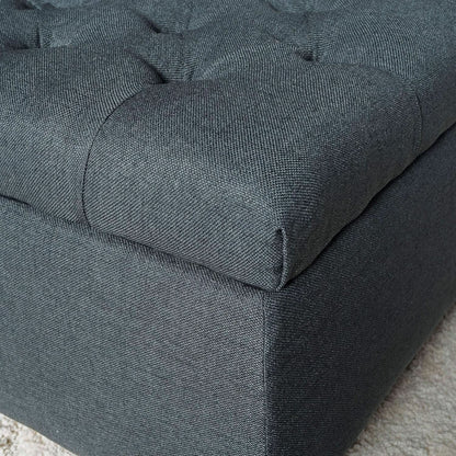 Dark Grey Tufted Fabric Storage Ottoman 17.5 In Depth