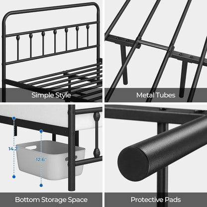 Queen Size Metal Platform Bed Frame With Storage Black