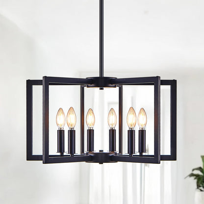 Chandelier Black Geometric 6-Light Industrial Metal Pendant 22 In