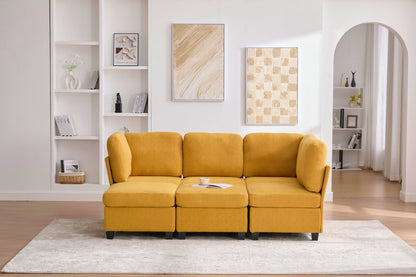 Sectional Sofa U-Shape 6 Seat Mustard Yellow Storage Ottoman