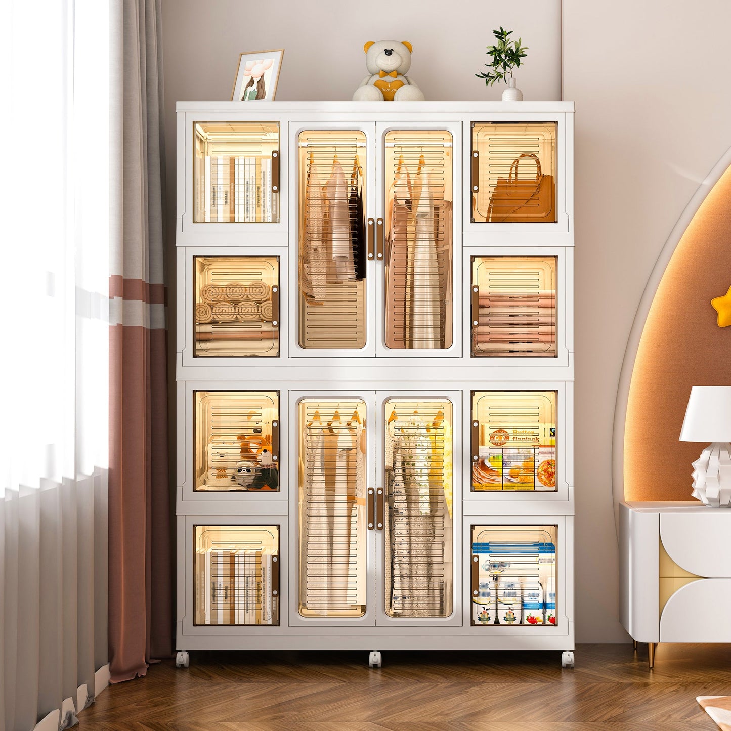 Wardrobe Closet Organizer PP White 12-Cube Hanging Rod 44.09x60.24 In