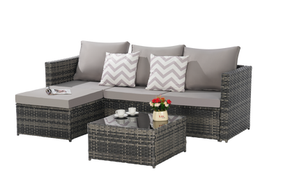 Outdoor Sectional Set PE Rattan Steel Light Gray L-Shape 3 Piece Seats 4
