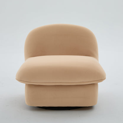 Swivel Accent Chair 360 Degree Khaki Pumpkin-Shape Foam Spring Metal Base
