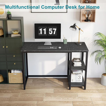 40 Inch Computer Desk With Two Tier Shelves Black Marbling