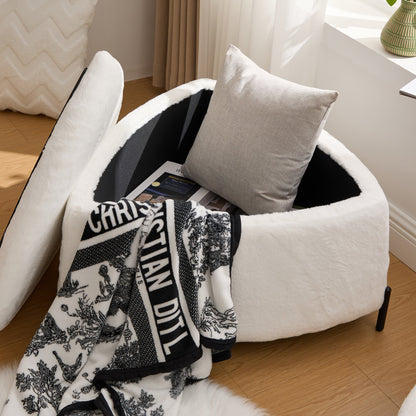 Ivory Faux Fur Upholstered Storage Ottoman Set with Metal Legs