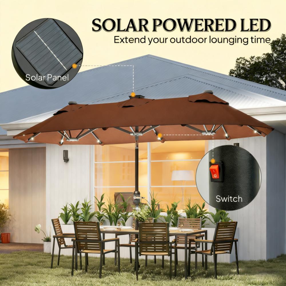 Patio Umbrella Double Sided Solar LED 118" Tilt