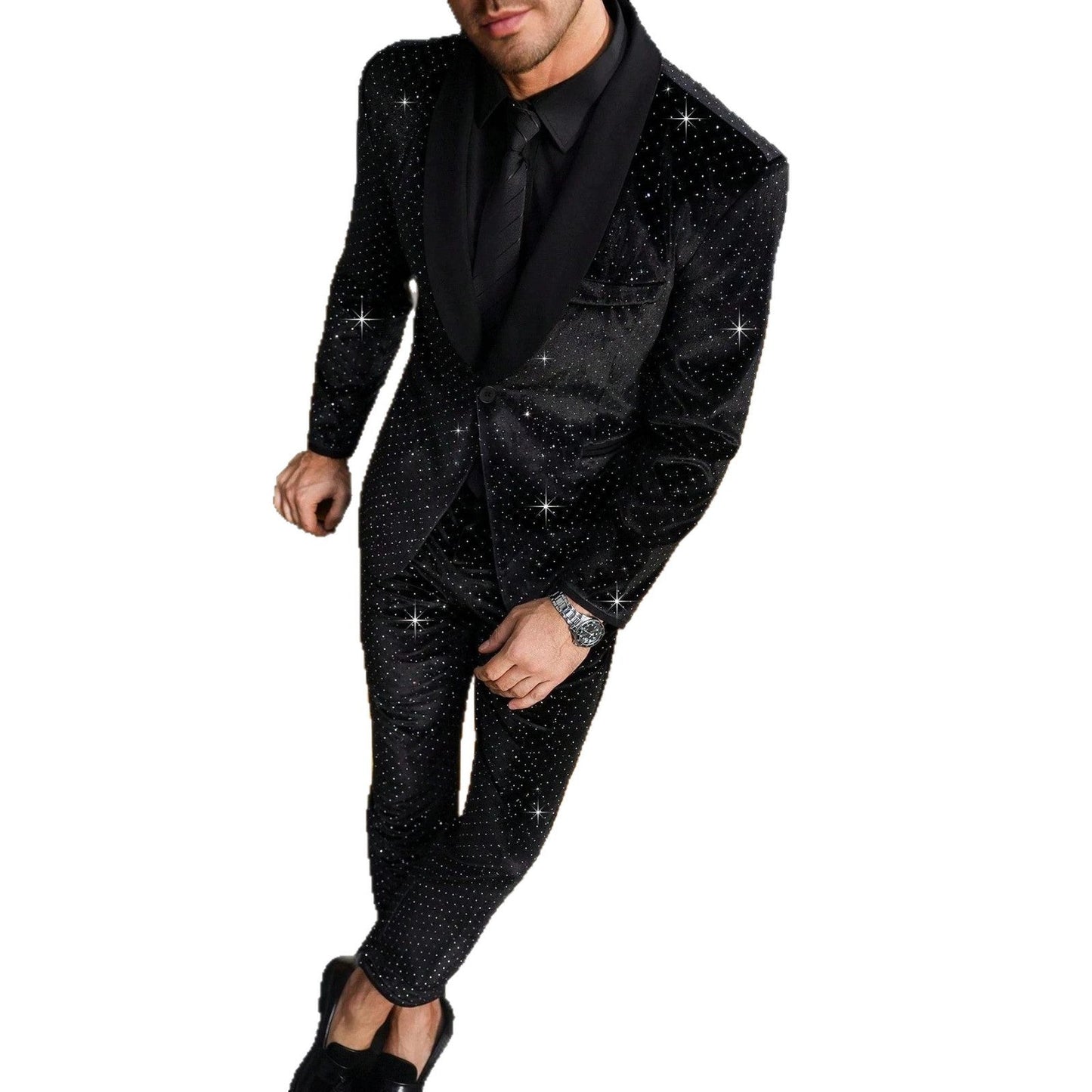 Mens Black Formal Suit Set With Subtle Glitter