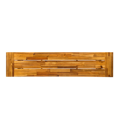 Outdoor Bench Acacia Wood Teak Slat Design Weather-Resistant 63x14.5x17.75 In