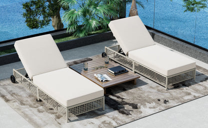 Outdoor Lounge Chair, 5-Position Adjustable Rattan Chaise with Cushion and