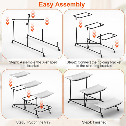 3-Tier Plastic Serving Tray Dessert Server Display Serving Stand Dinnerware with 3 Rectangular Plastic Serving Platters Metal Stand for Entertaining F