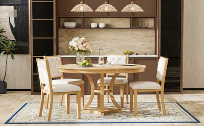5-Piece Retro Functional Dining Table Set Extendable Round Table and 4